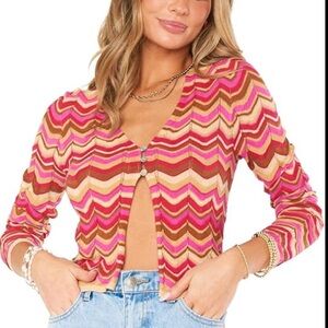 Show Me Your MuMu Coza Cardi in Horizon Stripes Knit Pink Brown Chevron Cardigan
